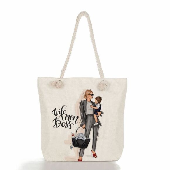$2/30 Ladies Wife Mom Boss Canvas Tote Bag - Picture 1 of 3